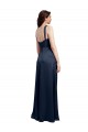 Dark Navy Cowl Neck Sleeveless Low Back Long Prom Dress Canada Supplier