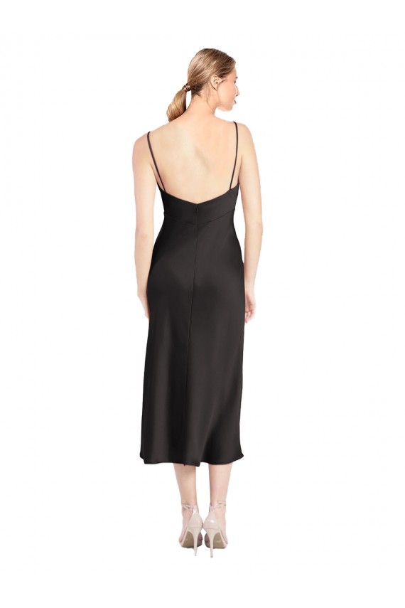 Black Cowl Neck Sleeveless Low Back Midi Length Prom Dress Canada Supplier