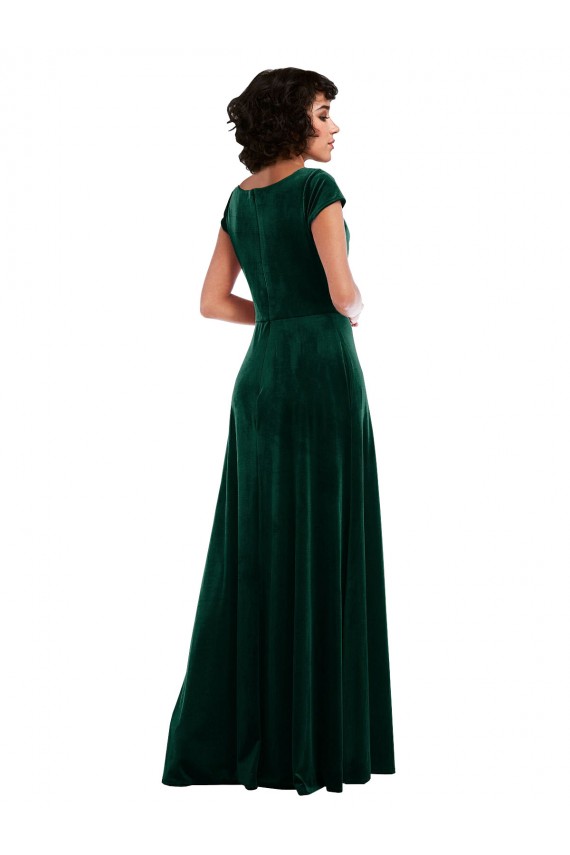 Dark Green Cowl Neck Cap Sleeves Long Prom Dress Canada Supplier
