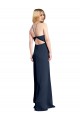 Dark Navy Halter Neck Sleeveless Criss Cross Open Back Stretch Satin Long Prom Dress Canada Supplier