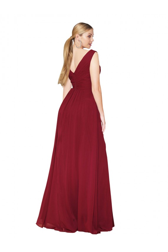 Burgundy High Neck Sleeveless V-Back Long Evening Prom Gowns Canada Supplier
