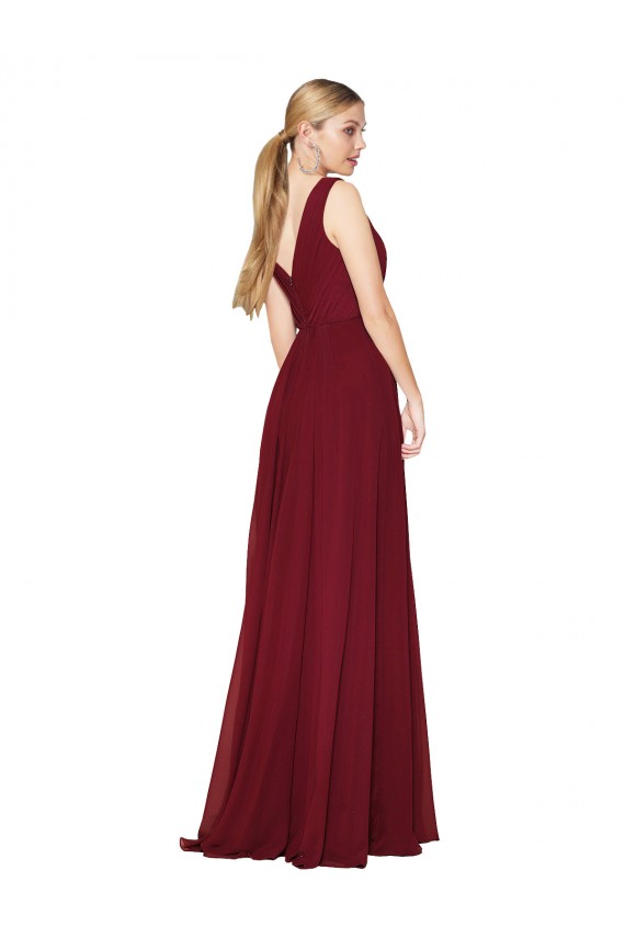Burgundy High Neck Sleeveless V-Back Long Bridal Party Dress Canada Supplier