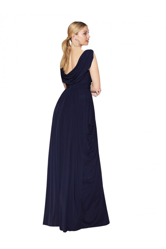 Dark Navy High Neck Sleeveless Soft Chiffon Long Wedding Guest Dress Canada Supplier