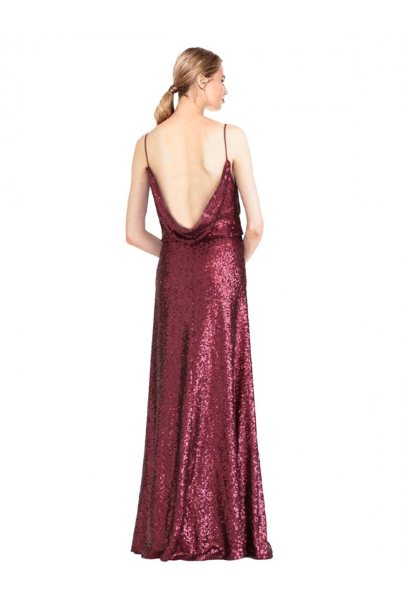 Burgundy High Neck Sleeveless Sequin Long Prom Dress Canada Supplier