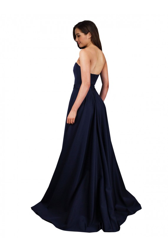 Dark Navy High Neck Sleeveless Low Back Stretch Crepe Long Prom Dress Canada Supplier