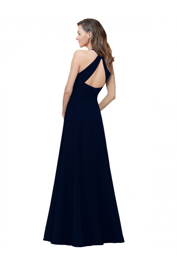 Dusty Pink High Neck Sleeveless Keyhole Back Long Prom Dress Canada Supplier