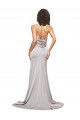 High Neck Sleeveless Low Back Sweep Train Prom Dresses Canada Supplier