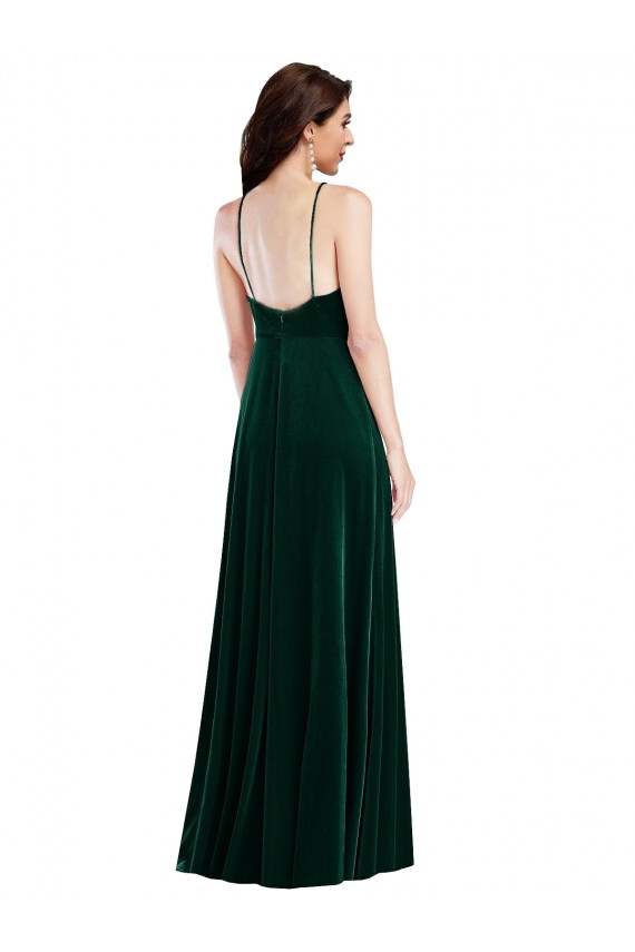 Dark Green High Neck Sleeveless Stretch Velvet Long Prom Dress Canada Supplier