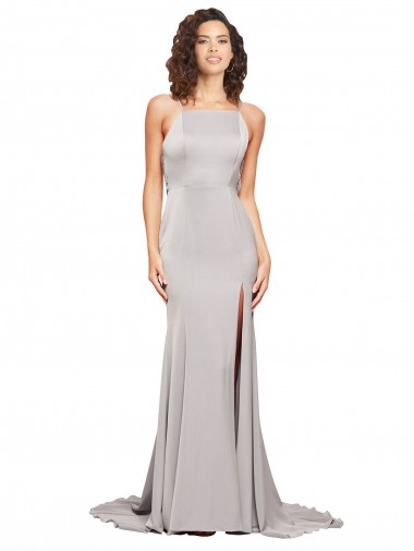 High Neck Sleeveless Low Back Sweep Train Prom Dresses Canada Supplier