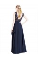 Dark Navy Illusion Neck Sleeveless V-Back Long Prom Dress Canada Supplier