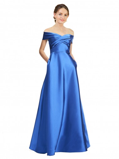 Off the Shoulder Sleeveless Satin Long Prom Dresses Canada Supplier