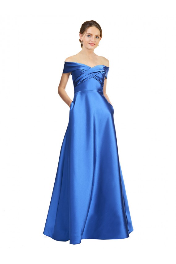 Off the Shoulder Sleeveless Satin Long Prom Dresses Canada Supplier