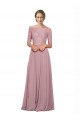 Off the Shoulder Short Sleeves Soft Chiffon & Lace Long Prom Dress Canada Supplier