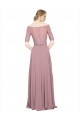 Off the Shoulder Short Sleeves Soft Chiffon & Lace Long Prom Dress Canada Supplier