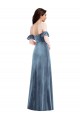 Dusty Blue Off the Shoulder Ruffle Sleeves Low Back Long Prom Dress Canada Supplier