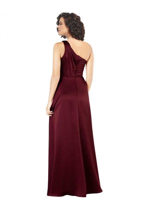 Burgundy One Shoulder Sleeveless Long Prom Dress Canada Supplier