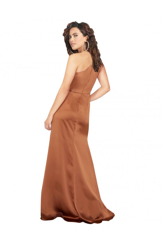 Orange One Shoulder Sleeveless Long Prom Dress Canada Supplier