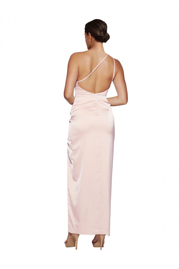 Pink One Shoulder Sleeveless Low Back Long Prom Dress Canada Supplier