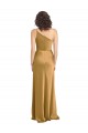 Gold One Shoulder Sleeveless Stretch Satin Long Prom Dress Canada Supplier