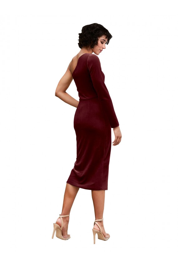 Burgundy One Shoulder Long Sleeves Midi Length Prom Dress Canada Supplier