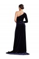 Dark Navy One Shoulder Long Sleeves Sweep Train Prom Dress Canada Supplier