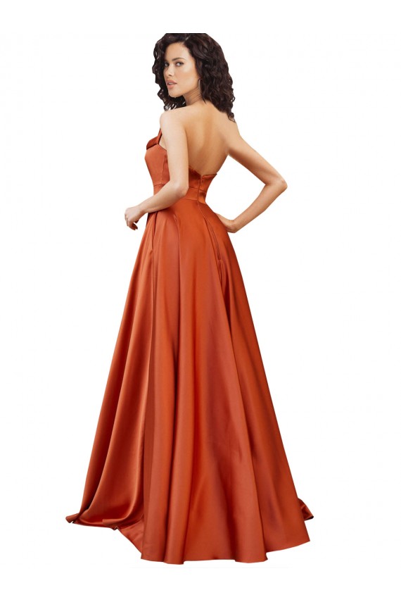 Burnt Orange Round Neck Sleeveless Low Back Sweep Train Prom Dress Canada Supplier