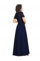 Dark Navy Round Neck Short Sleeves Long Prom Dress Canada Supplier