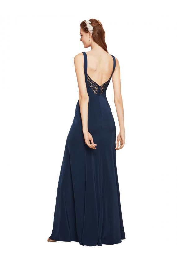 Dark Navy Round Neck Sleeveless Low Back Long Prom Dresses Canada Supplier