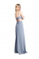 Smoke Blue Scoop Neck Sleeveless Open Back Long Prom Dress Canada Supplier