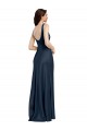 Dark Navy Square Neck Sleeveless Low Back Long Bridal Party Dress Canada Supplier