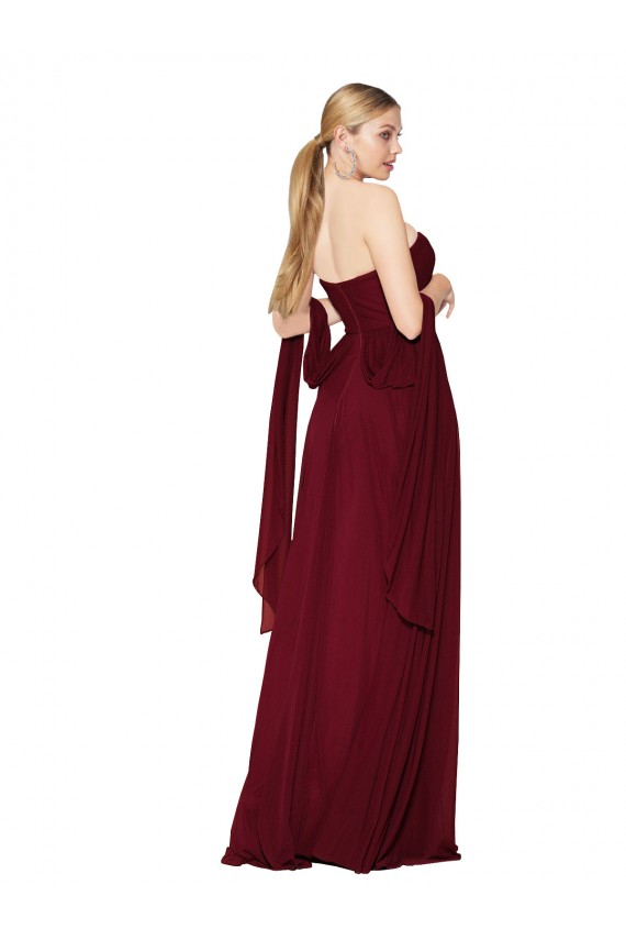 Burgundy Strapless Sleeveless Soft Chiffon Long Prom Dress Canada Supplier