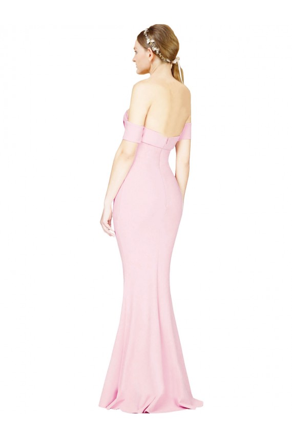 Pink Strapless Sleeveless Low Back Stretch Crepe Long Prom Dresses Canada Supplier