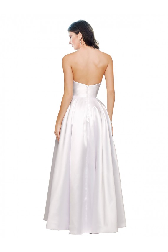 White Strapless Sleeveless Low Back Long Prom Dress Canada Supplier