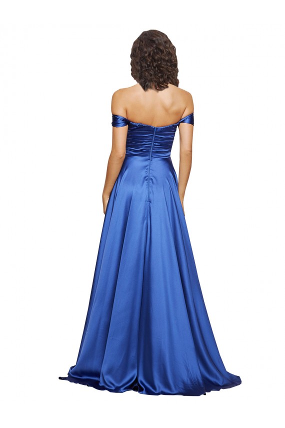 Royal Blue Off the Shoulder Sleeveless Sweep Train A-Line Prom Dress Canada Supplier