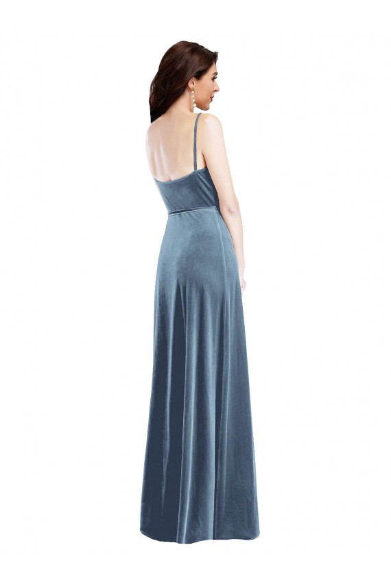 Dusty Blue Sweetheart Sleeveless Low Back Stretch Velvet Long Prom Dress Canada Supplier