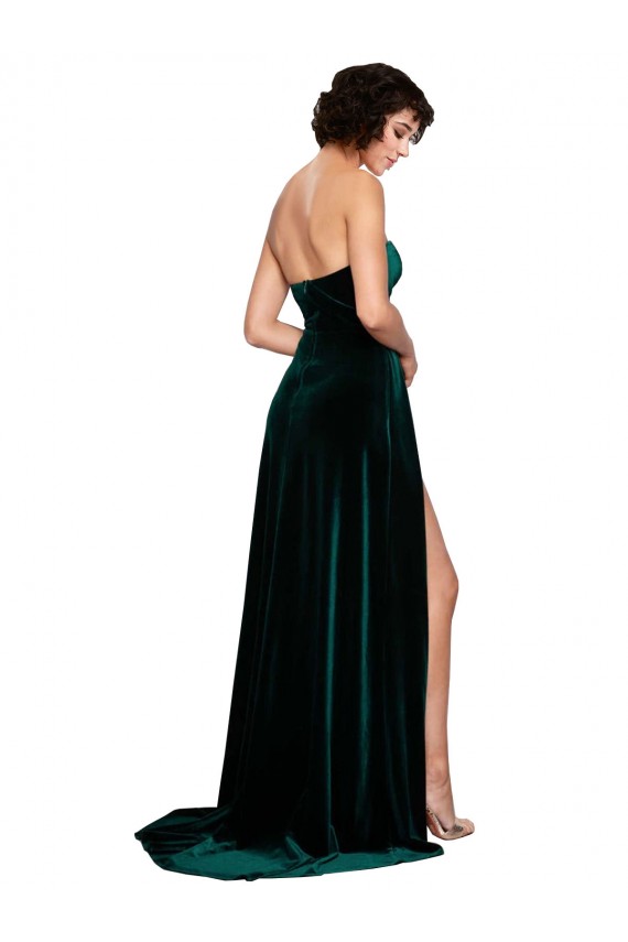 Dark Green Sweetheart Sleeveless Low Back Sweep Train Prom Dress Canada Supplier