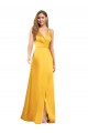 V-Neck Sleeveless Open Back Silky Satin Long Prom Dress Canada Supplier