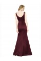 Burgundy V-Neck Sleeveless Low Back Satin Long Prom Dress Canada Supplier