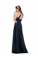 Dark Navy V-Neck Sleeveless Keyhole Back Satin Long Prom Dress Canada Supplier
