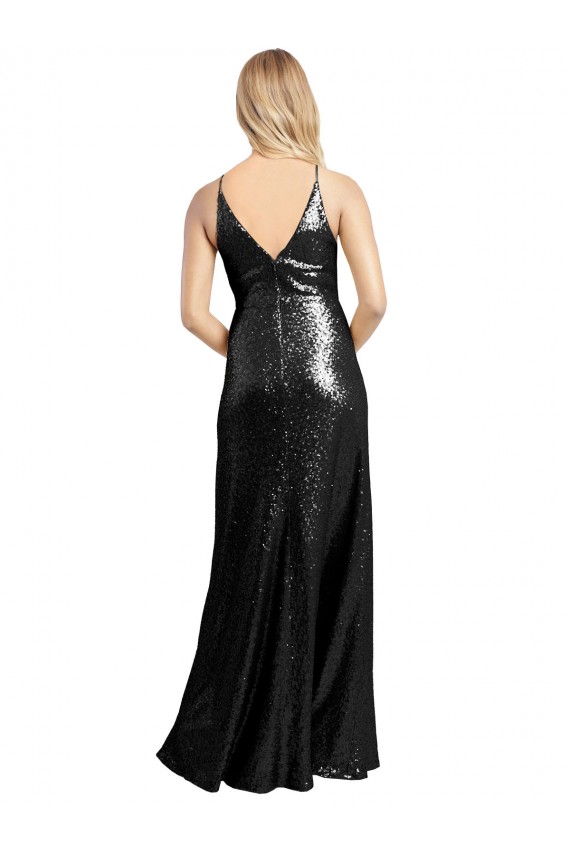 Black V-Neck Sleeveless V-Back Long Sexy Prom Dress Canada Supplier