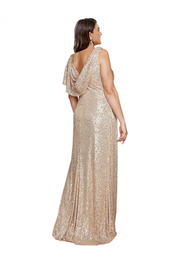 Gold V-Neck Sleeveless Long Sexy Plus Size Prom Dress Canada Supplier
