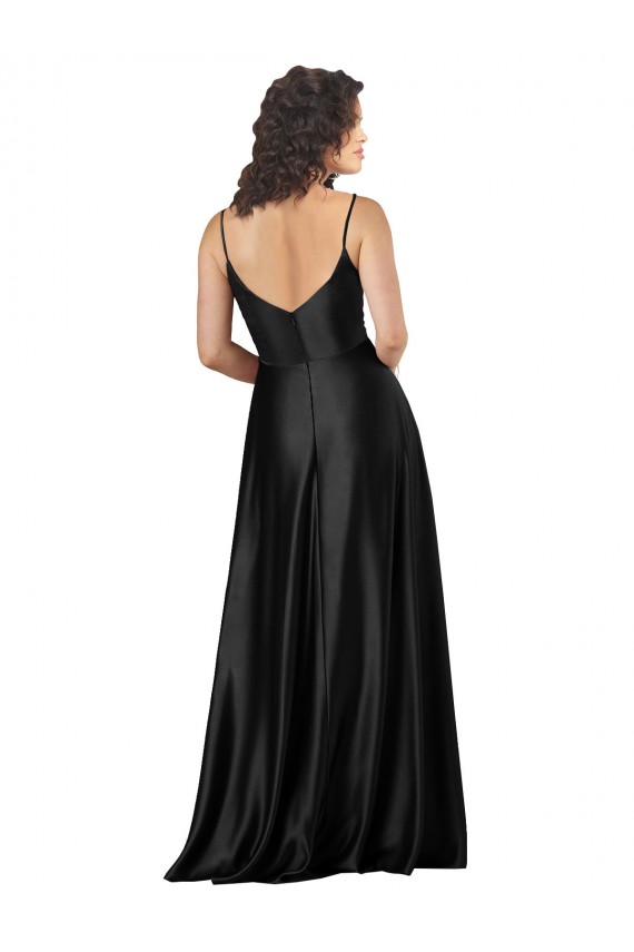 Black V-Neck Sleeveless Low Back A-Line Long Evening Prom Gowns Canada Supplier
