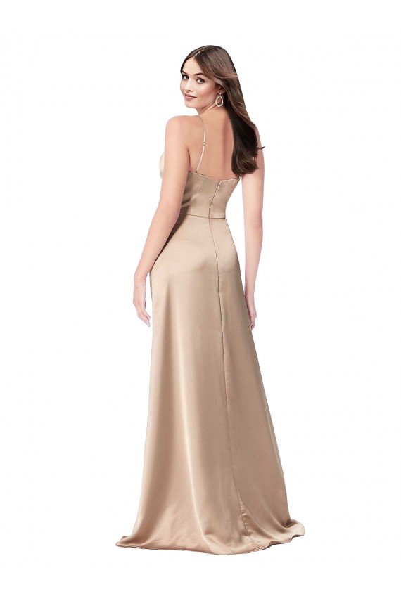 Champagne Pink V-Neck Sleeveless Low Back Long Prom Dress Canada Supplier