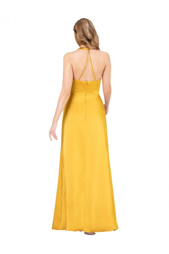 V-Neck Sleeveless Open Back Silky Satin Long Prom Dress Canada Supplier