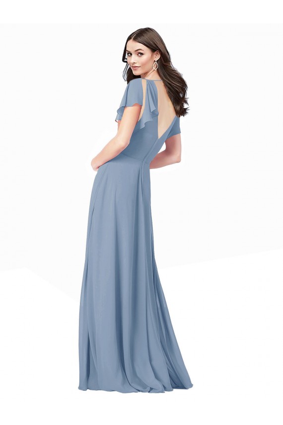 Dusty Blue V-Neck Cap Sleeves Long Evening Prom Gowns Canada Supplier