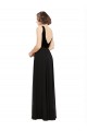 Black V-Neck Sleeveless Open Back Soft Chiffon & Velvet Long Prom Dress Canada Supplier