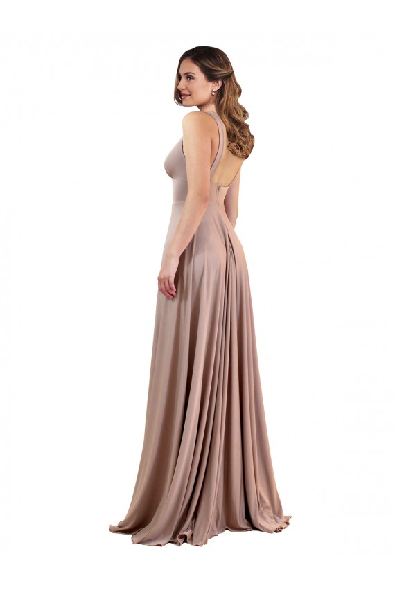 Dusty Pink V-Neck Sleeveless Low Back Spandex Long Sexy Bridesmaid Gown Canada Supplier