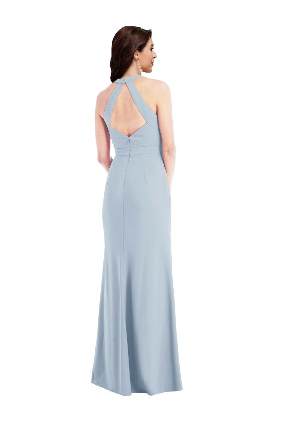 Light Sky Blue V-Neck Sleeveless Open Back Long Prom Dress Canada Supplier