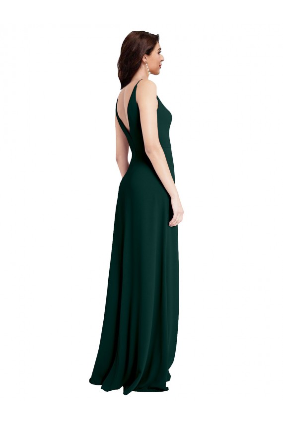 Midnight Green V-Neck Sleeveless V-Back Long Prom Dress Canada Supplier