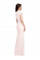 Pink V-Neck Cap Sleeves Stretch Crepe Long Prom Dress Canada Supplier